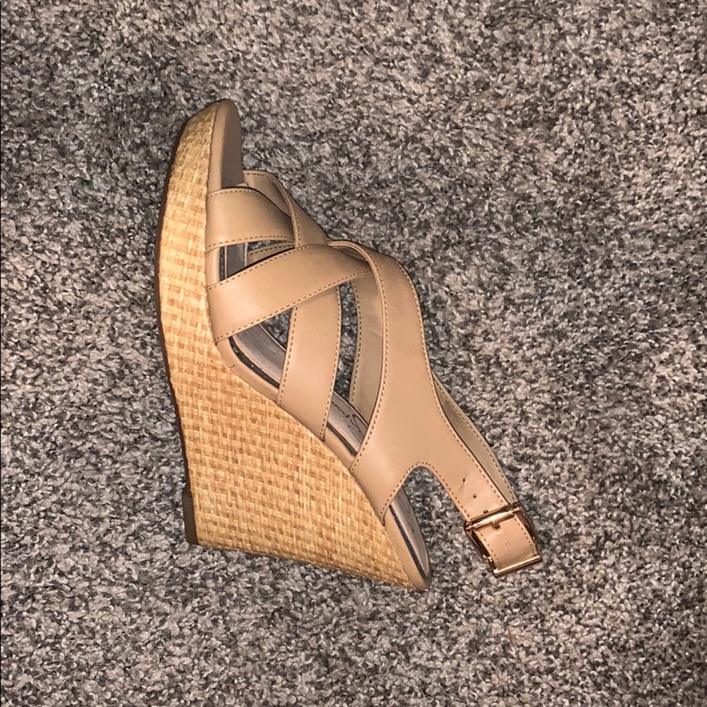 Nude Crochet Wedge Heels